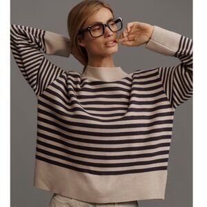 MAEVE Anthropologie The Carys Mock-Neck Sweater Mauve Grey Size XS Striped‎
